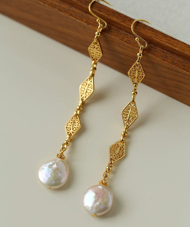 French Vintage Openwork Baroque Pearl Drop Earrings - floysun