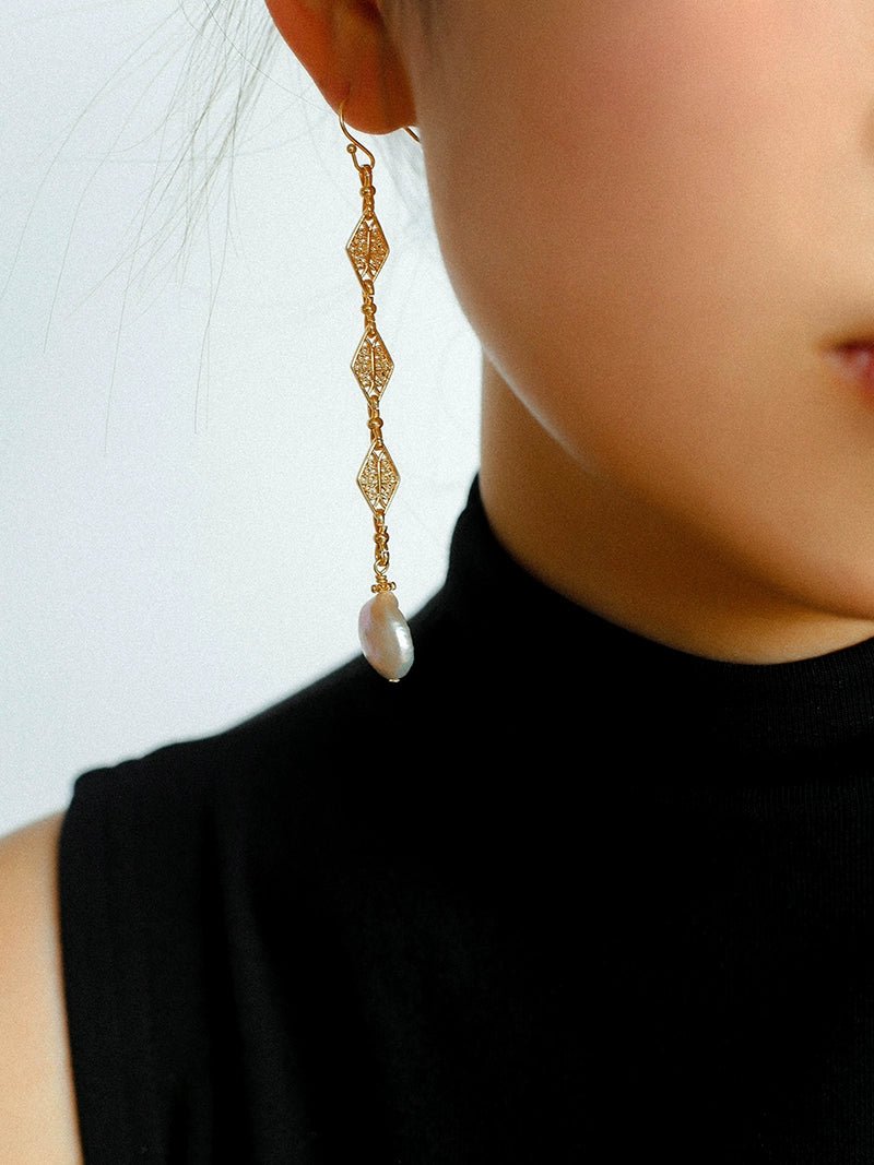 French Vintage Openwork Baroque Pearl Drop Earrings - floysun