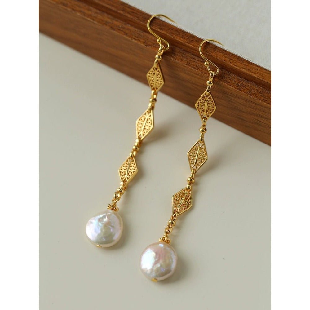 French Vintage Openwork Baroque Pearl Drop Earrings - floysun