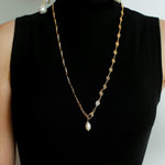 French Vintage Pearl Necklace Gold Plated Openwork Diamond Chain - floysun