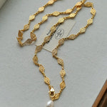 French Vintage Pearl Necklace Gold Plated Openwork Diamond Chain - floysun