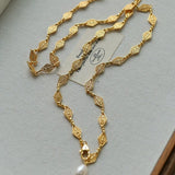 French Vintage Pearl Necklace Gold Plated Openwork Diamond Chain - floysun
