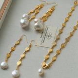 French Vintage Pearl Necklace Gold Plated Openwork Diamond Chain - floysun