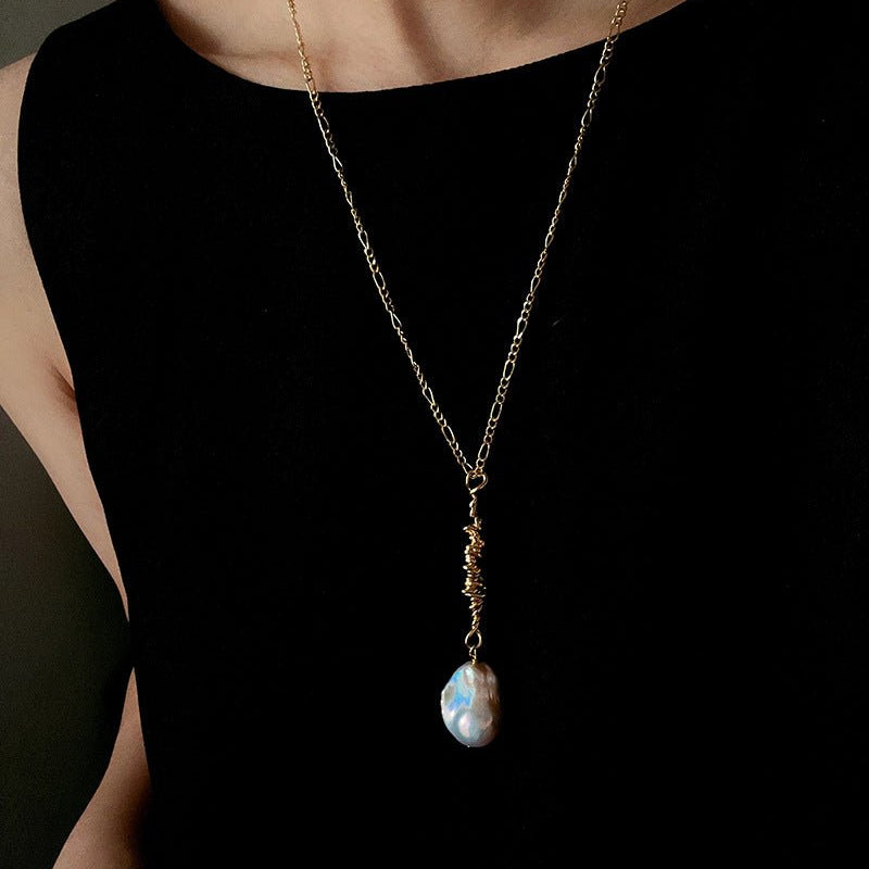 French Vintage Spiral Vine Baroque Pearl Necklace - 18K Gold Plated Y - Lariat Chain - floysun