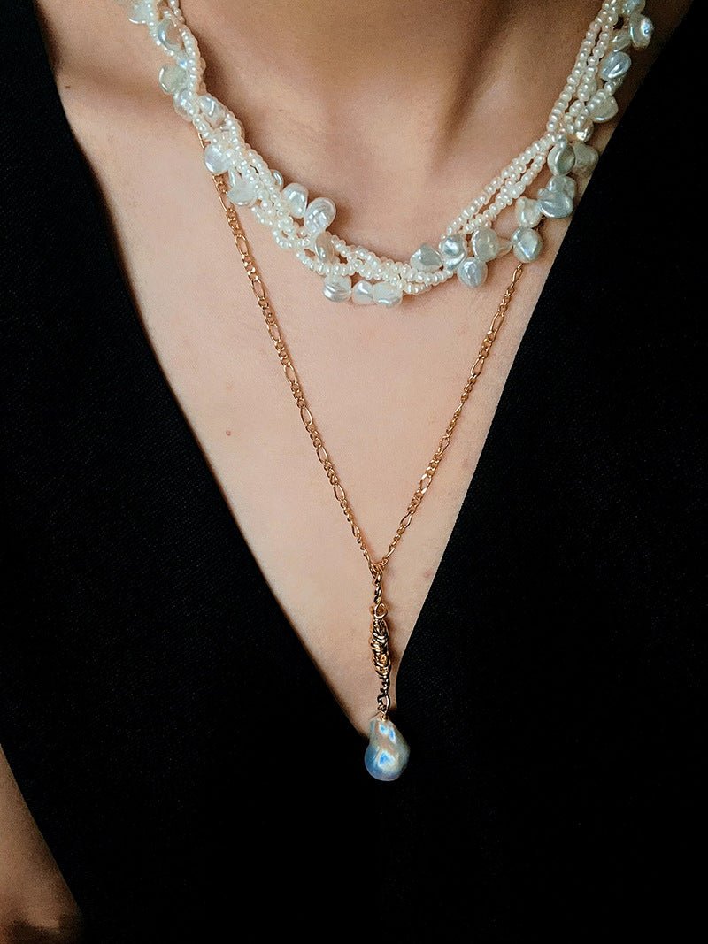 French Vintage Spiral Vine Baroque Pearl Necklace - 18K Gold Plated Y - Lariat Chain - floysun