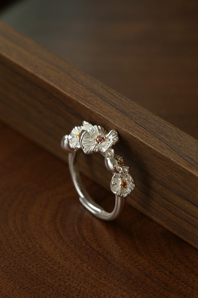 French Vintage Triple Mandala Flower Open Ring - Delicate Adjustable Band - floysun