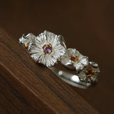 French Vintage Triple Mandala Flower Open Ring - Delicate Adjustable Band - floysun