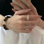 French Vintage Triple Mandala Flower Open Ring - Delicate Adjustable Band - floysun