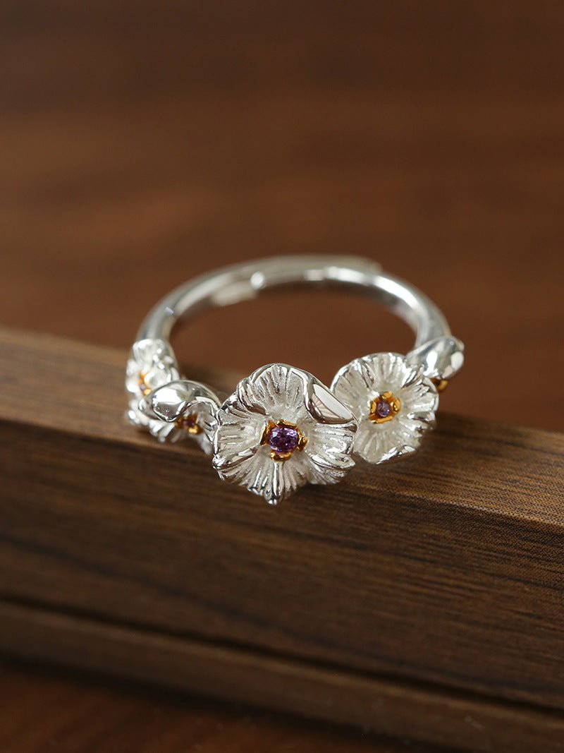 French Vintage Triple Mandala Flower Open Ring - Delicate Adjustable Band - floysun