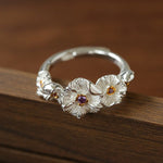 French Vintage Triple Mandala Flower Open Ring - Delicate Adjustable Band - floysun