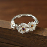 French Vintage Triple Mandala Flower Open Ring - Delicate Adjustable Band - floysun