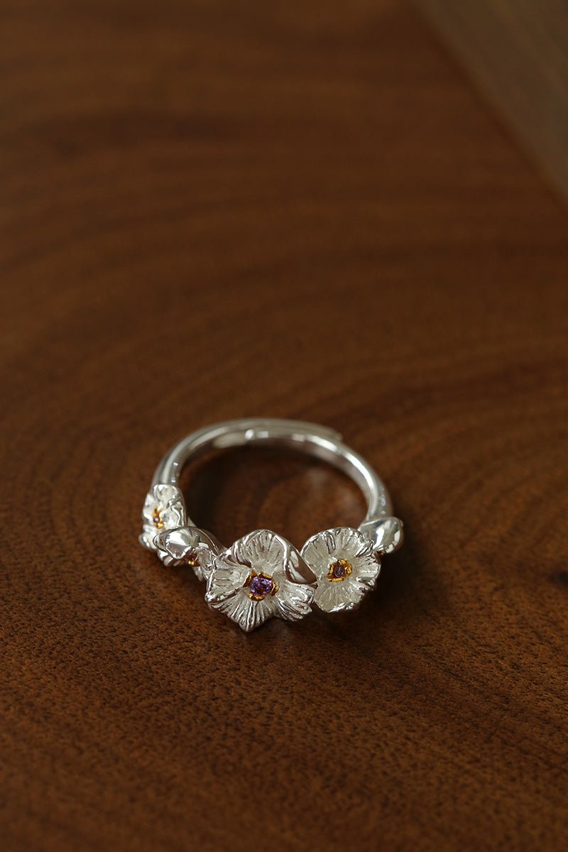 French Vintage Triple Mandala Flower Open Ring - Delicate Adjustable Band - floysun