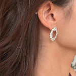 French Vintage Wreath Stud Earrings - Floral Hoop Cluster with Purple Zirconia - floysun