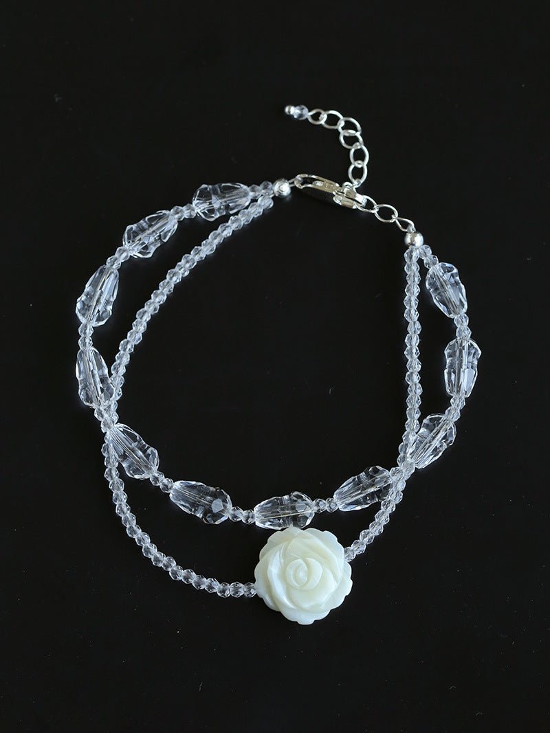 French White Shell Flower Crystal Beaded Bracelet - floysun