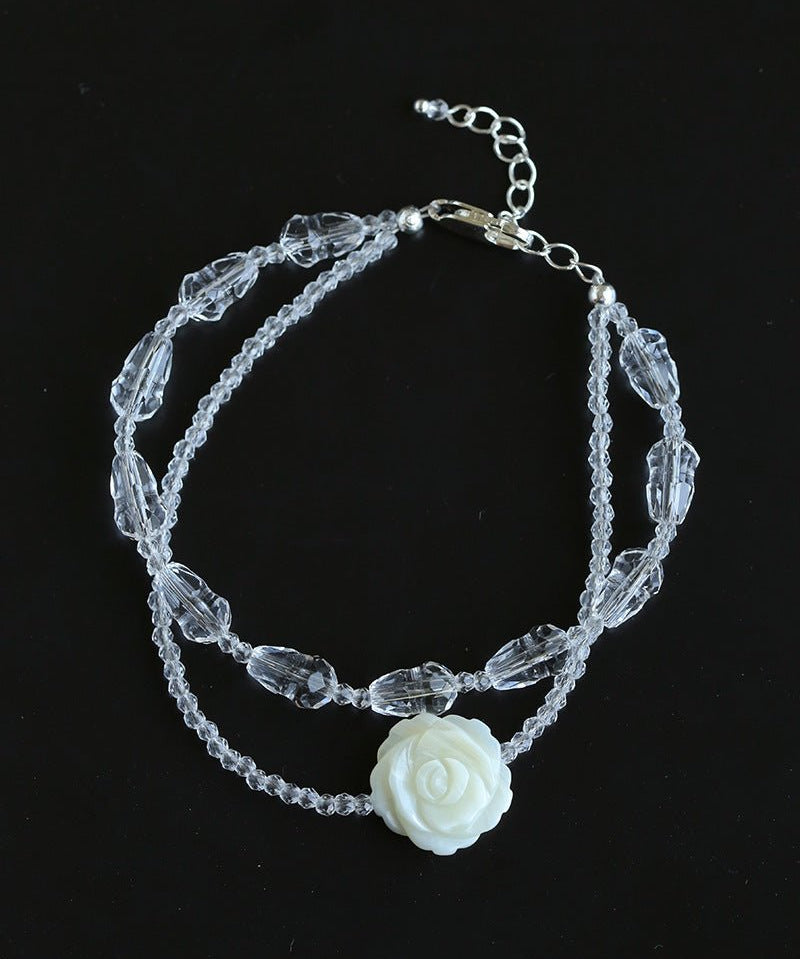 French White Shell Flower Crystal Beaded Bracelet - floysun