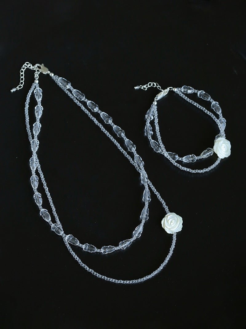 French White Shell Flower Crystal Beaded Bracelet - floysun