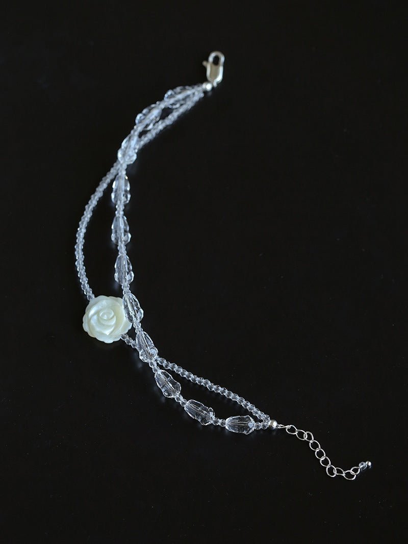 French White Shell Flower Crystal Beaded Bracelet - floysun