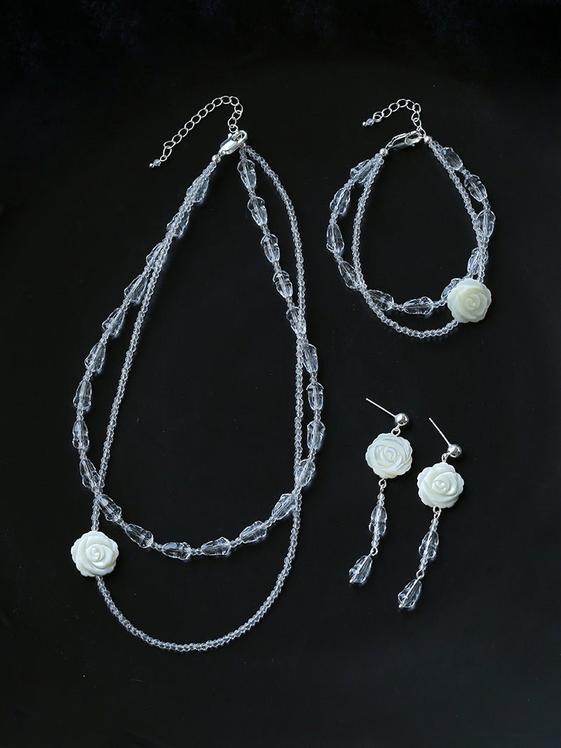 French White Shell Flower Crystal Beaded Bracelet - floysun