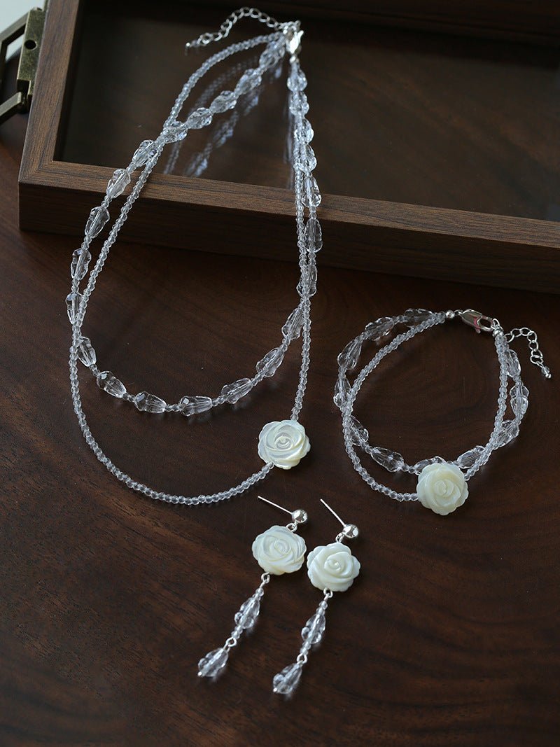 French White Shell Flower Crystal Beaded Bracelet - floysun