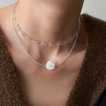 French White Shell Flower Crystal Beaded Double Layer Necklace - floysun