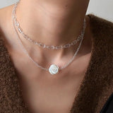French White Shell Flower Crystal Beaded Double Layer Necklace - floysun