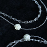 French White Shell Flower Crystal Beaded Double Layer Necklace - floysun