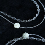 French White Shell Flower Crystal Beaded Double Layer Necklace - floysun
