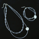 French White Shell Flower Crystal Beaded Double Layer Necklace - floysun