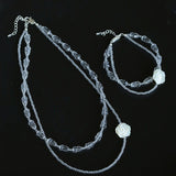 French White Shell Flower Crystal Beaded Double Layer Necklace - floysun