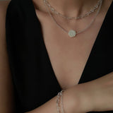 French White Shell Flower Crystal Beaded Double Layer Necklace - floysun