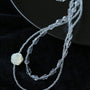 French White Shell Flower Crystal Beaded Double Layer Necklace - floysun