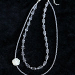 French White Shell Flower Crystal Beaded Double Layer Necklace - floysun