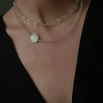 French White Shell Flower Crystal Beaded Double Layer Necklace - floysun