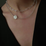 French White Shell Flower Crystal Beaded Double Layer Necklace - floysun