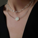 French White Shell Flower Crystal Beaded Double Layer Necklace - floysun