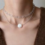 French White Shell Flower Crystal Beaded Double Layer Necklace - floysun