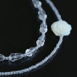 French White Shell Flower Crystal Beaded Double Layer Necklace - floysun