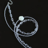 French White Shell Flower Crystal Beaded Double Layer Necklace - floysun