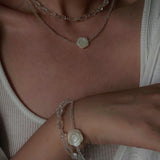 French White Shell Flower Crystal Beaded Double Layer Necklace - floysun