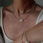 French White Shell Flower Crystal Beaded Double Layer Necklace - floysun