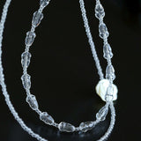 French White Shell Flower Crystal Beaded Double Layer Necklace - floysun