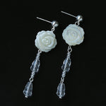 French White Shell Flower Crystal Beaded Earrings - floysun