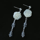 French White Shell Flower Crystal Beaded Earrings - floysun