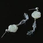French White Shell Flower Crystal Beaded Earrings - floysun