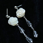 French White Shell Flower Crystal Beaded Earrings - floysun