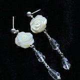 French White Shell Flower Crystal Beaded Earrings - floysun