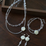 French White Shell Flower Crystal Beaded Earrings - floysun