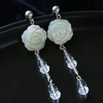 French White Shell Flower Crystal Beaded Earrings - floysun