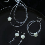 French White Shell Flower Crystal Beaded Earrings - floysun