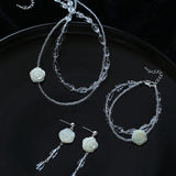 French White Shell Flower Crystal Beaded Earrings - floysun